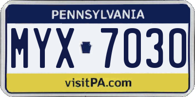 PA license plate MYX7030