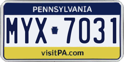 PA license plate MYX7031