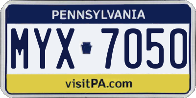 PA license plate MYX7050