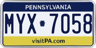 PA license plate MYX7058