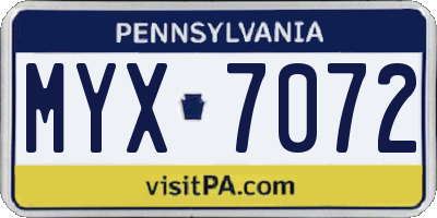 PA license plate MYX7072