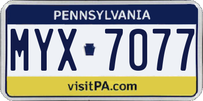 PA license plate MYX7077