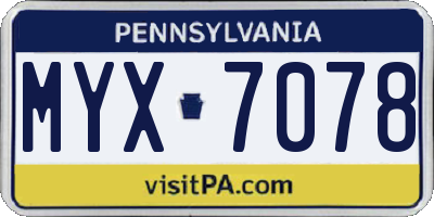 PA license plate MYX7078