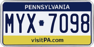PA license plate MYX7098