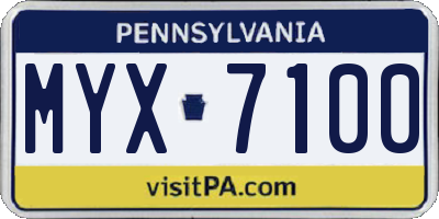 PA license plate MYX7100