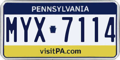 PA license plate MYX7114