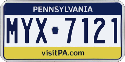 PA license plate MYX7121