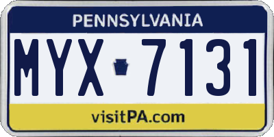 PA license plate MYX7131