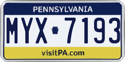 PA license plate MYX7193