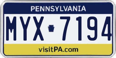 PA license plate MYX7194