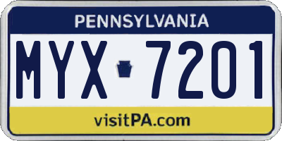 PA license plate MYX7201
