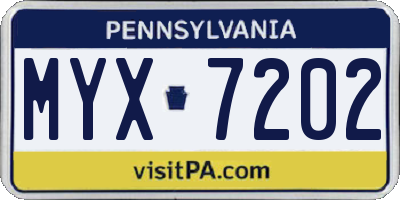 PA license plate MYX7202