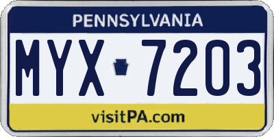 PA license plate MYX7203