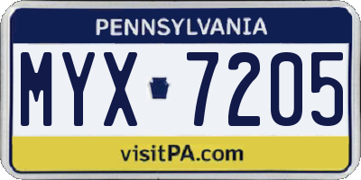 PA license plate MYX7205