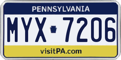 PA license plate MYX7206