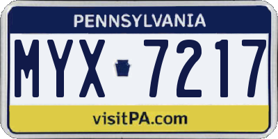 PA license plate MYX7217