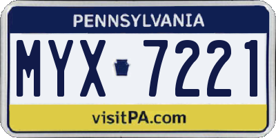 PA license plate MYX7221