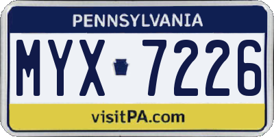 PA license plate MYX7226