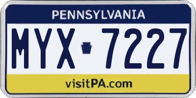 PA license plate MYX7227