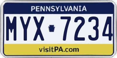 PA license plate MYX7234