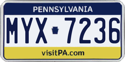 PA license plate MYX7236