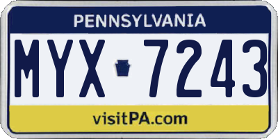 PA license plate MYX7243