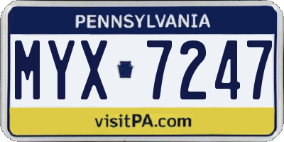 PA license plate MYX7247