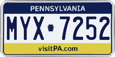 PA license plate MYX7252