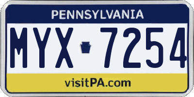 PA license plate MYX7254