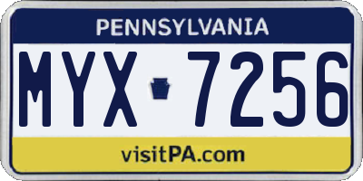 PA license plate MYX7256