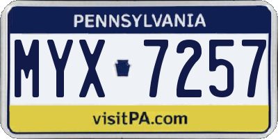 PA license plate MYX7257