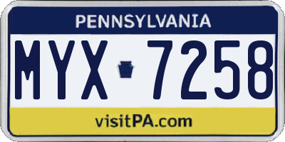 PA license plate MYX7258
