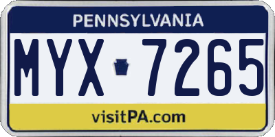 PA license plate MYX7265