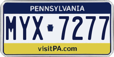 PA license plate MYX7277