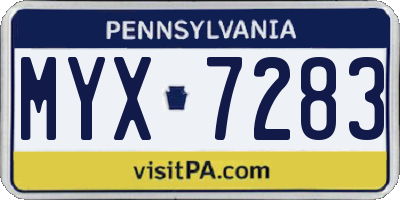 PA license plate MYX7283