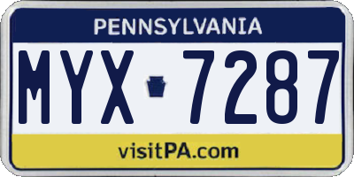 PA license plate MYX7287