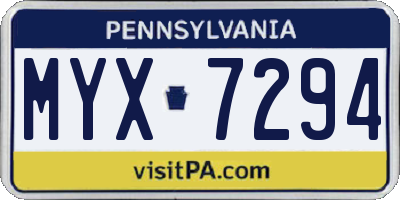 PA license plate MYX7294