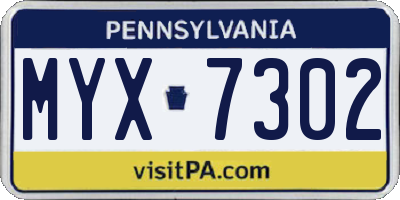 PA license plate MYX7302