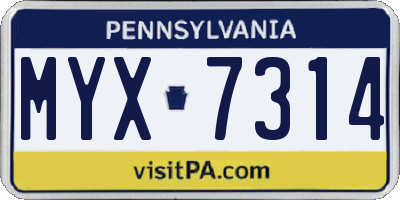 PA license plate MYX7314
