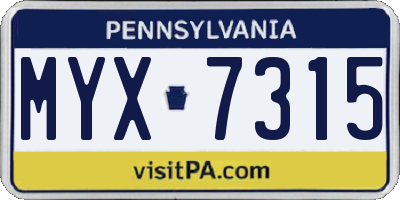 PA license plate MYX7315
