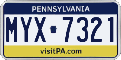PA license plate MYX7321