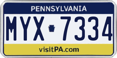 PA license plate MYX7334