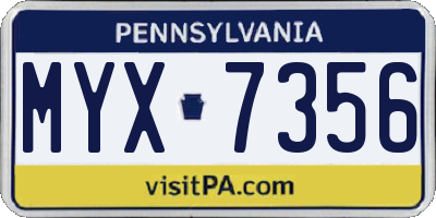PA license plate MYX7356