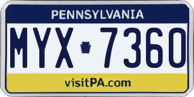 PA license plate MYX7360