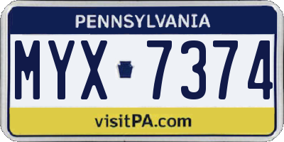 PA license plate MYX7374