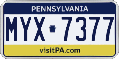 PA license plate MYX7377