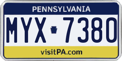 PA license plate MYX7380
