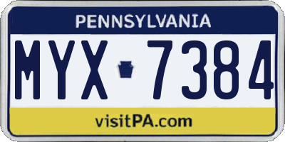 PA license plate MYX7384