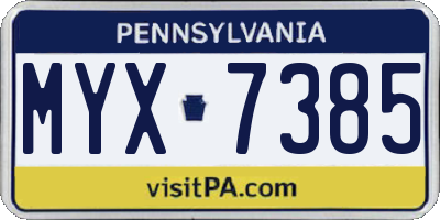 PA license plate MYX7385
