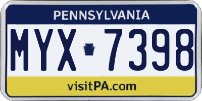 PA license plate MYX7398